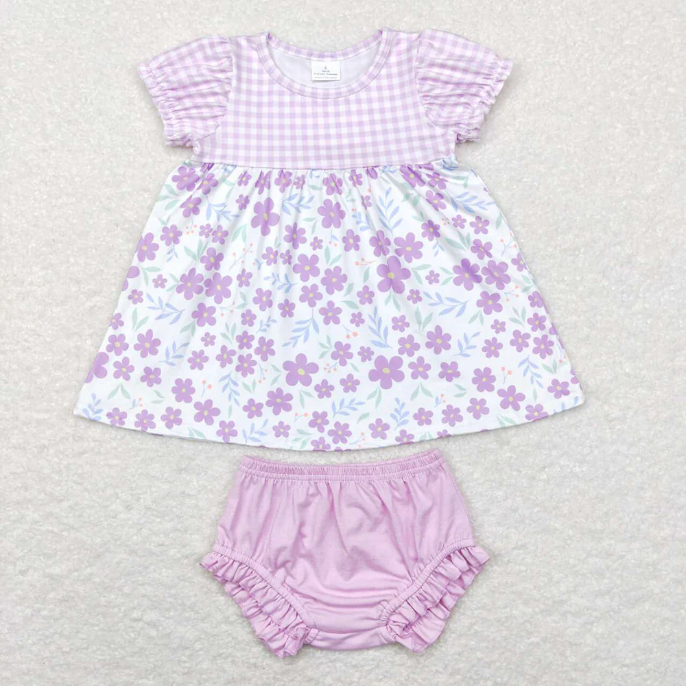 Baby Girls Purple Small Flowers Sister Spring Sets