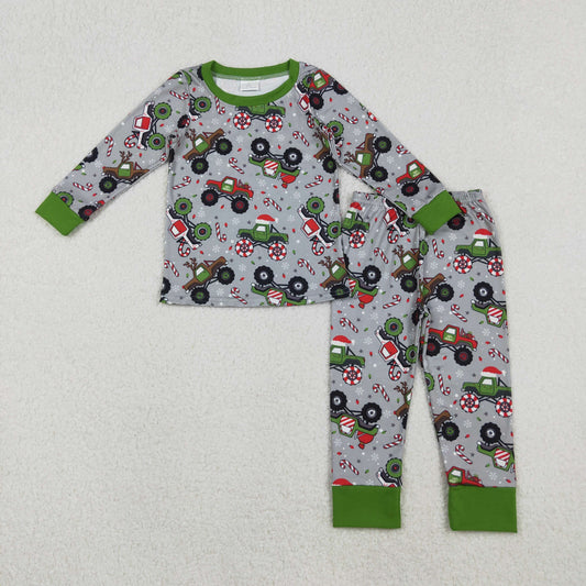 RTS NO MOQ（In Stock) BLP1286 Christmas Truck Jeep Green Long-Sleeved Pants Pajama Set