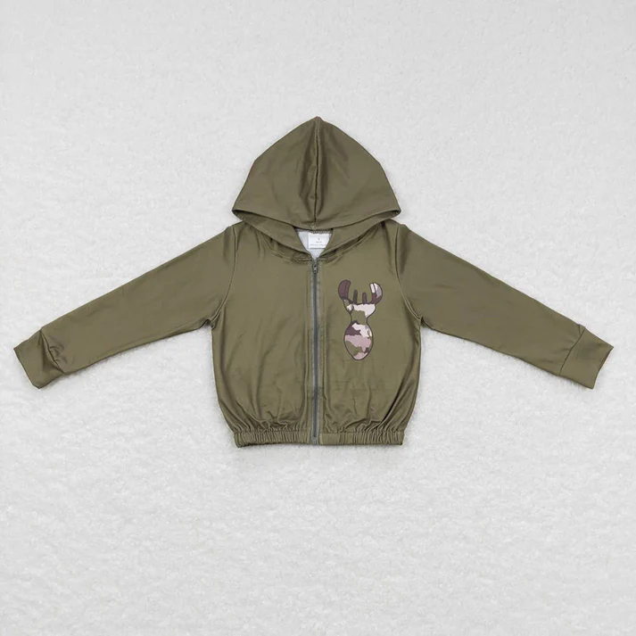 RTS NO MOQ Baby kid Camouflage Zipper pullover hooded long sleeve top