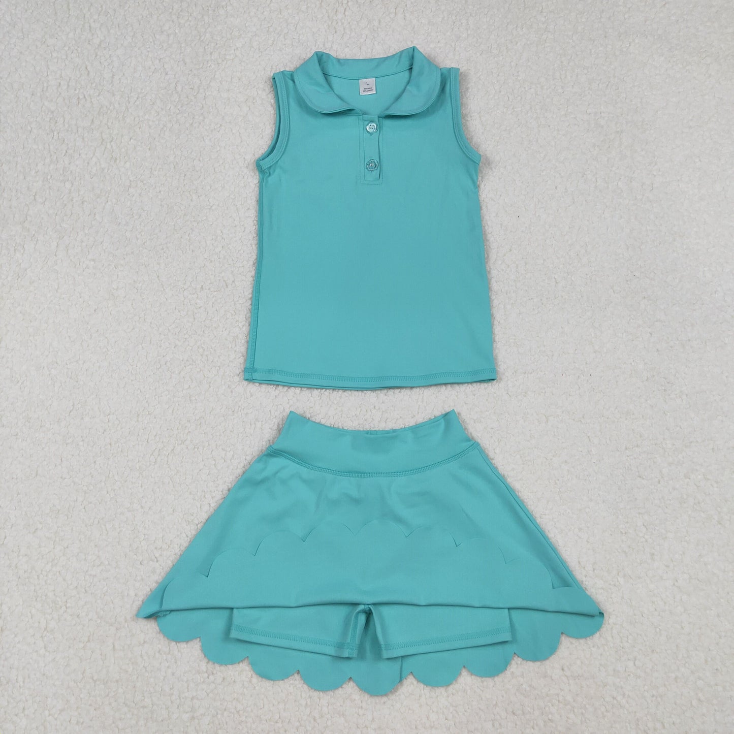 RTS NO MOQ（In Stock) GSD2349 Solid teal sleeveless skirt yoga set with a pop of color