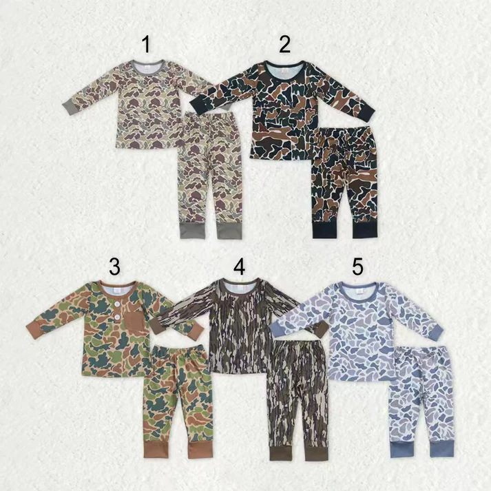 RTS NO MOQ Sibling baby boy clothes Modal camouflage long sleeve pants Sets