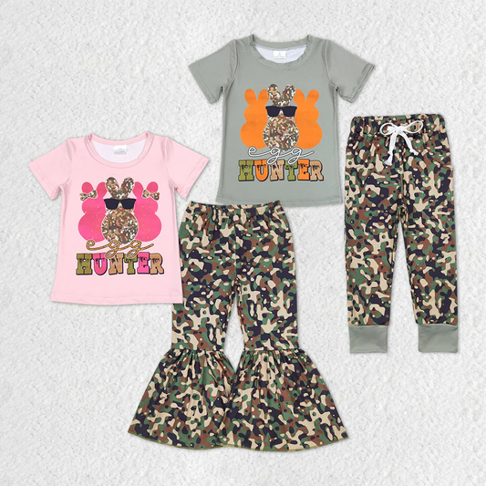 Baby Girls Boys Easter Rabbit Hunter Shirts Tops Camo Pants Sibling Clothes Sets