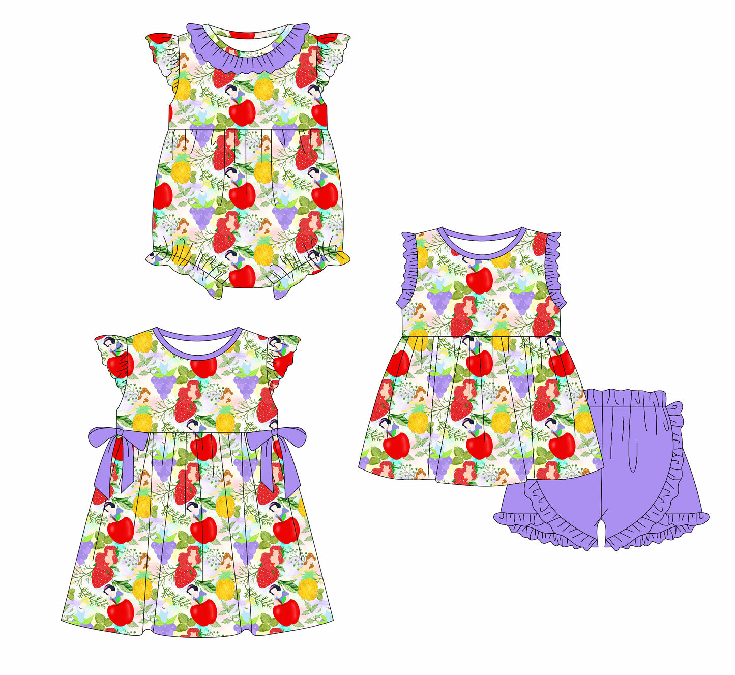 1.4 custom each style moq 5eta 4-6week Sibling Sister cartoon disney princess baby girl short sleeve shorts sets and dress and rompers match family design