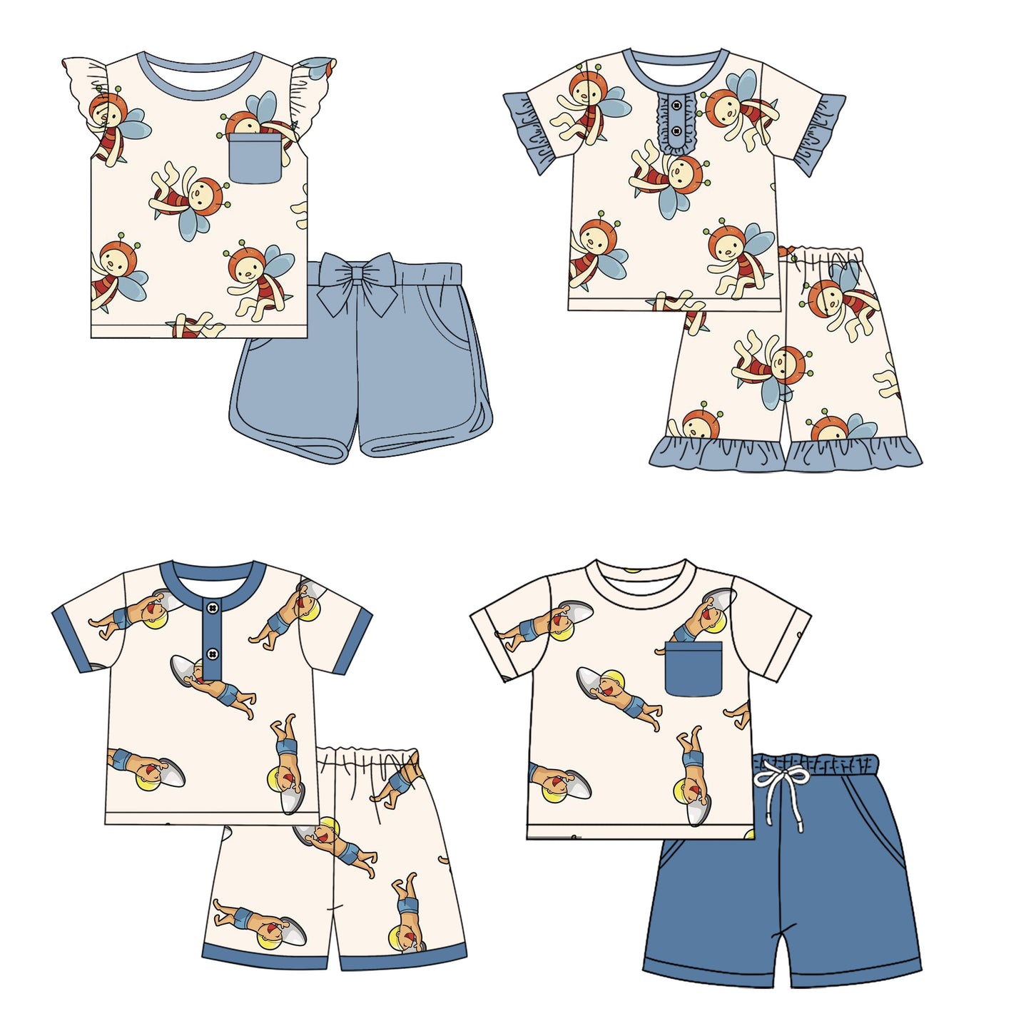 1.16 custom each style moq 5eta 4-6week Sibling Sister baby girls short sleeve shorts sets 1 and sets 4 match design