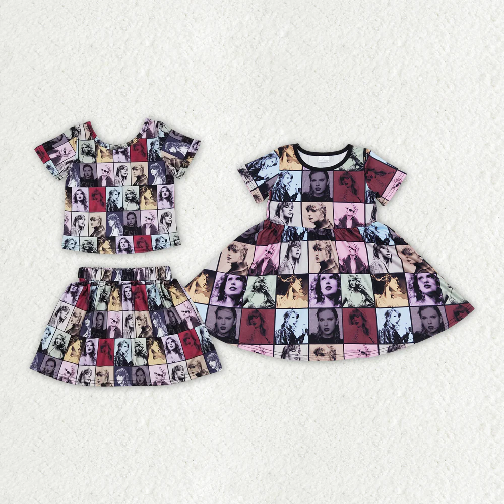 Baby Girls Short Sleeve Singer 1989 Sibling Sister Dresses Clothes Sets