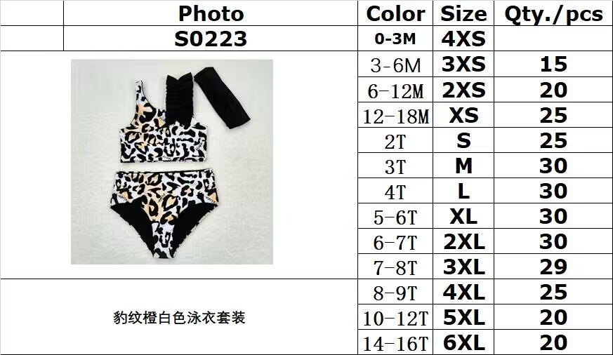 S0223 Leopard print orange and white swimsuit set