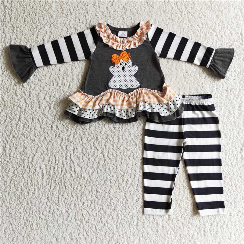 RTS NO MOQ（In Stock) GLP0180 Embroidered halloween Long Sleeve Pants Set