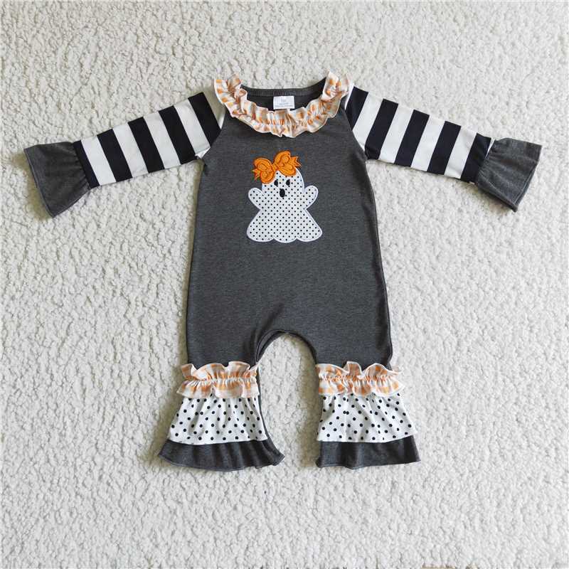 RTS NO MOQ（In Stock ) LR0129 Embroidered halloween long-sleeved jumpsuit