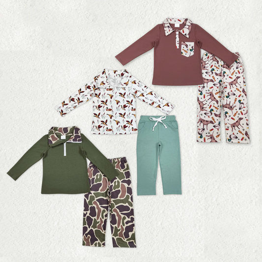 RTS NO MOQ Sibling baby girl boys clothes duck floral long sleeve pants Sets