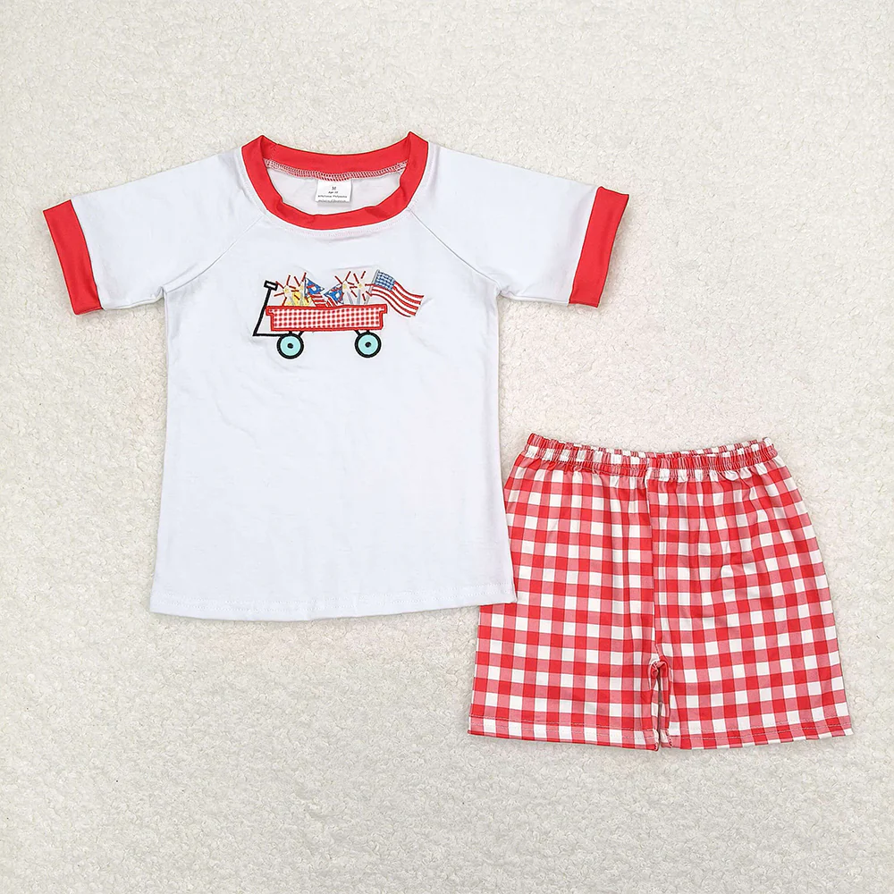 Baby Girls 4th Of July Flag Tractor Sibling Rompers Clothes Sets