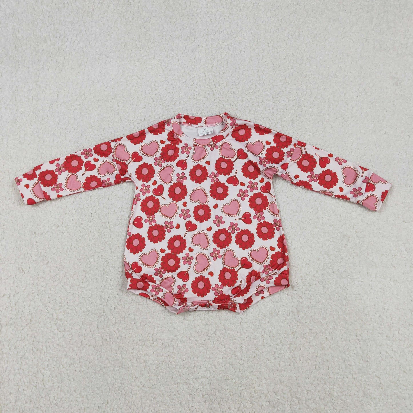 RTS NO MOQ（In Stock) Flower Heart Lollipop White Long-Sleeved Bodysuit