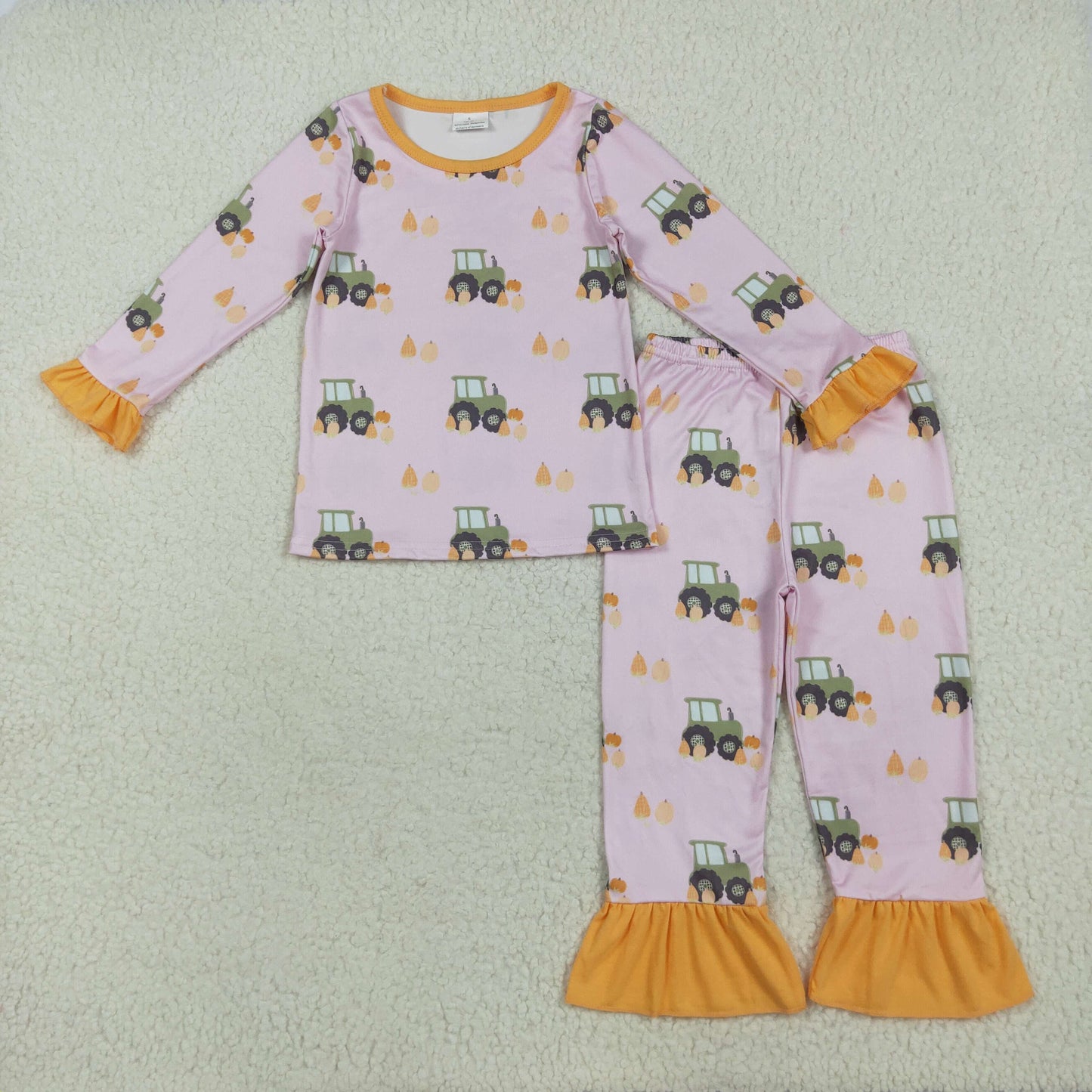 RTS NO MOQ（In Stock) GLP2506 Tractor Pumpkin Orange Pink Long Sleeve Pants Pajama Set