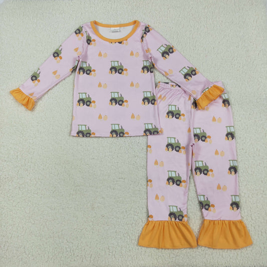 RTS NO MOQ（In Stock) GLP2506 Tractor Pumpkin Orange Pink Long Sleeve Pants Pajama Set