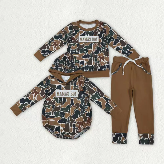RTS NO MOQ Sibling Baby boy clothes embroidery mama long-sleeved trousers suit & rompers