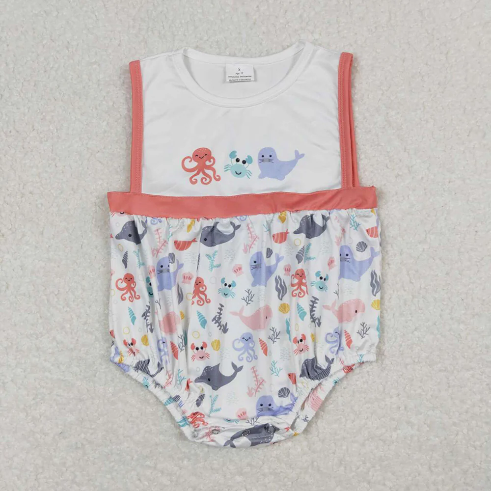 Baby Girls Octopus Crab Sea Lion Summer Sibling Designs Clothes Sets