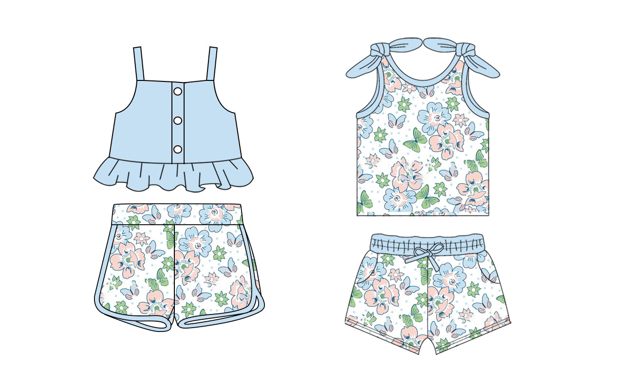 1.23 custom each style moq 5eta 4-6week Sibling Sister baby girls short sleeve shorts sets and set 2 match design