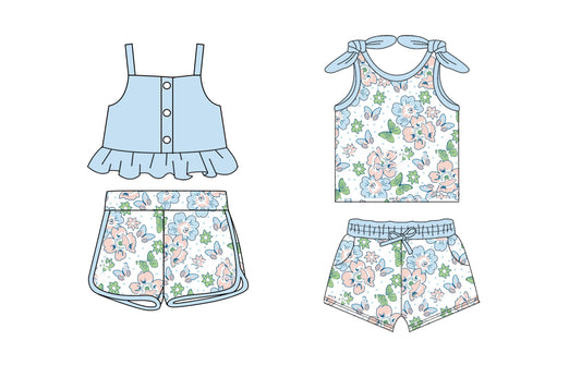 1.23 custom each style moq 5eta 4-6week Sibling Sister baby girls short sleeve shorts sets and set 2 match design