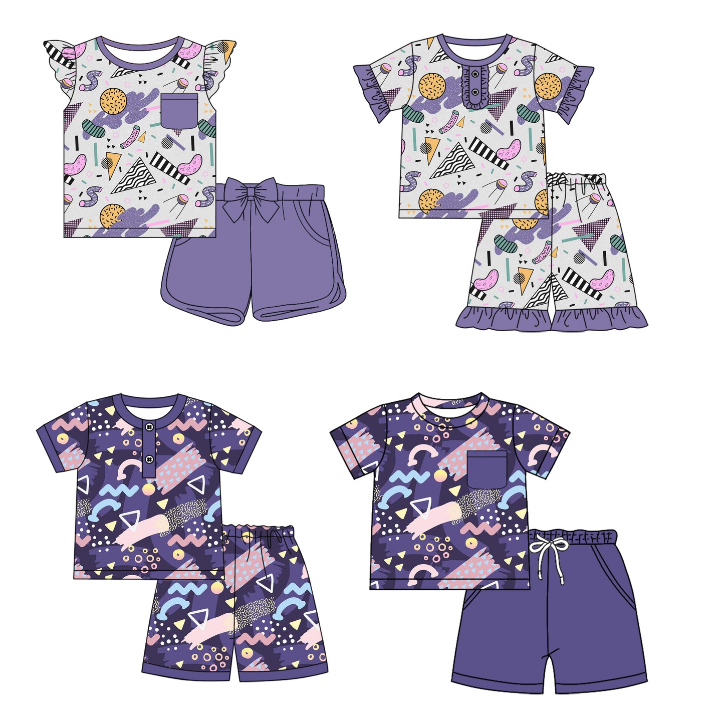 1.16 custom each style moq 5eta 4-6week Sibling Sister baby girls short sleeve shorts sets 1 and sets 4 match design