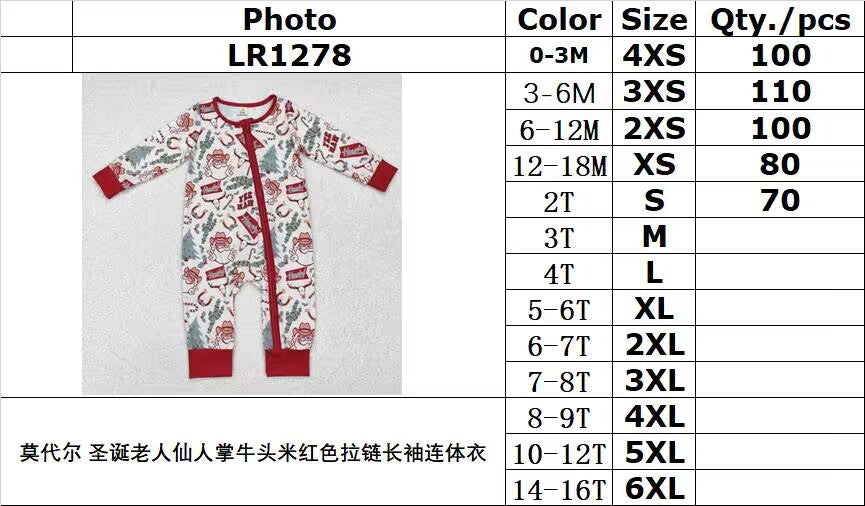 BAMBOO RTS NO MOQ ETA 5/7days arrived LR1278 Modal Santa Claus cactus cow head beige zipper long sleeve jumpsuit