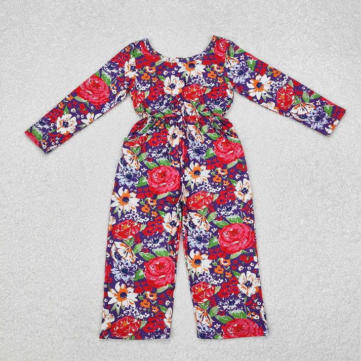 RTS NO MOQ Baby Girls Groovy Flowers Long Sleeve Fall Jumpsuits