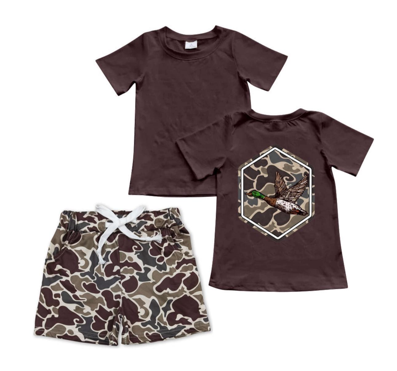 RTS NO MOQ Baby boy camouflage top pants set and short-sleeved shorts set