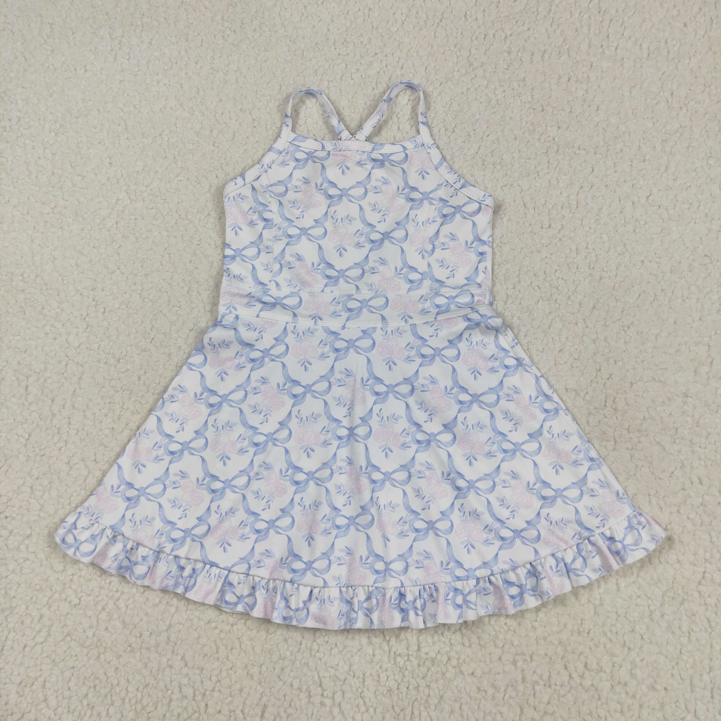 RTS NO MOQ GSD2290 Pink flower blue bow pattern yoga sleeveless dress-GSD2580