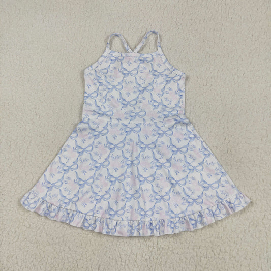 RTS NO MOQ GSD2290 Pink flower blue bow pattern yoga sleeveless dress-GSD2580