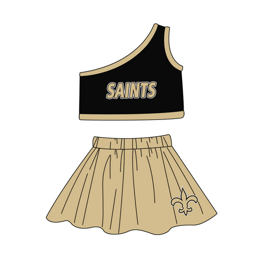 Deadline July 31th close custom no moq  eta 6-7weeks Black and gold set cheerleading outfit