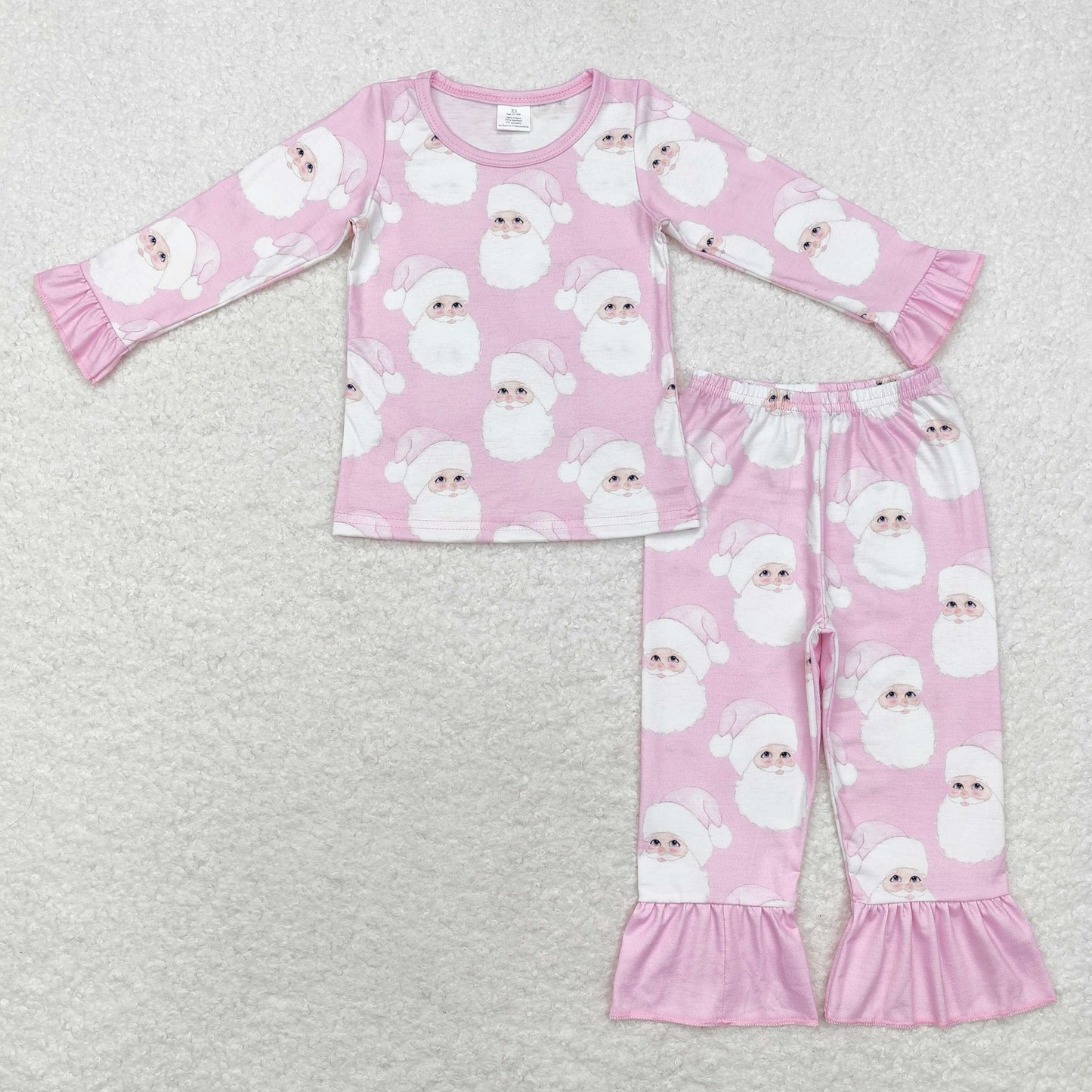 bamboo rts no moq GLP1534 Modal Santa Claus light pink long-sleeved long-pants pajamas set