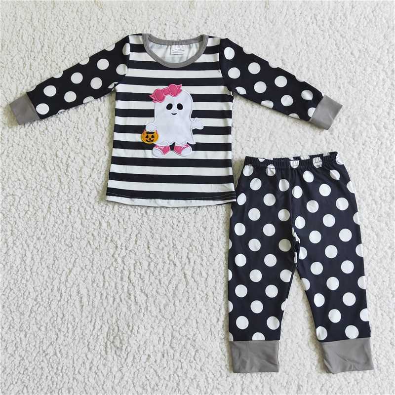RTS NO MOQ（In Stock) GLP0066 Embroidered halloween Long Sleeve Pants Set