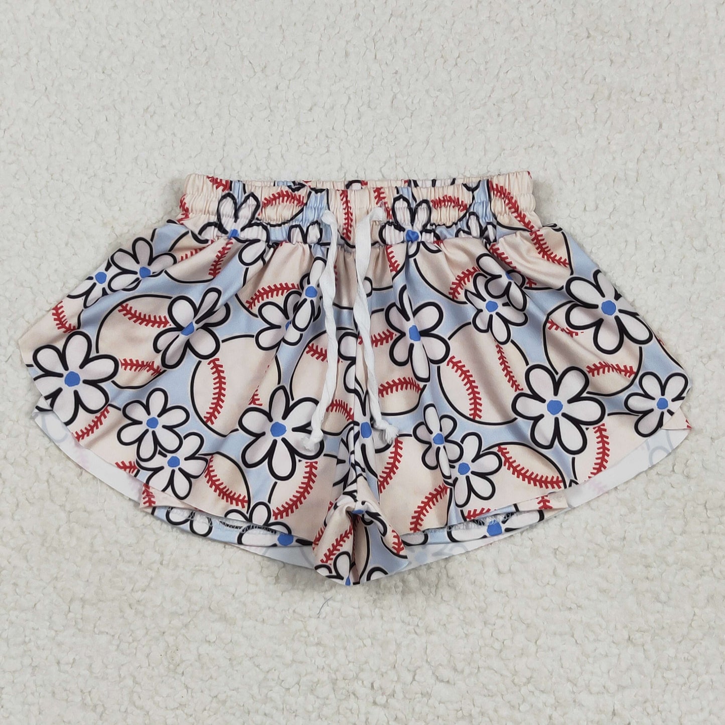 RTS NO MOQ SS0581 Baseball flower blue shorts