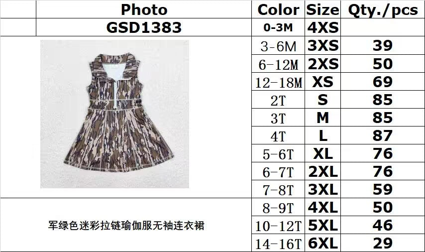 rts no moq GSD1383 Military green camouflage zipper yoga sleeveless dress