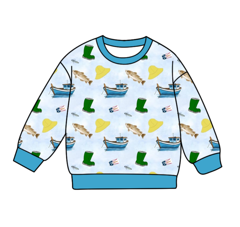 Custom moq 3 MIX SIZE eta 7/8week moq 5 eta /4/5week fish boat Boys and Girls Long Sleeve Top