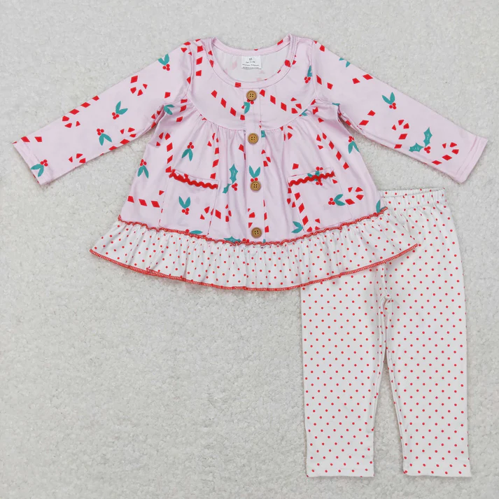 RTS NO MOQ Sibling Baby girls clothes Christmas pocket long-sleeved trousers suits