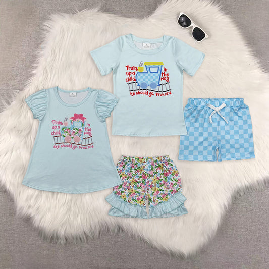 RTS NO MOQ boy and girls short-sleeved shorts suit & short-sleeved sets
