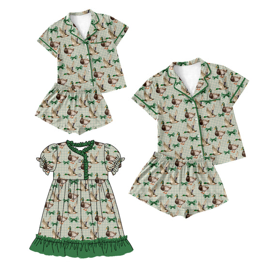 1.7 custom each style moq 5eta 4-6week Sibling Sister duck baby girls short sleeve shorts sets and adult sets and dress match design