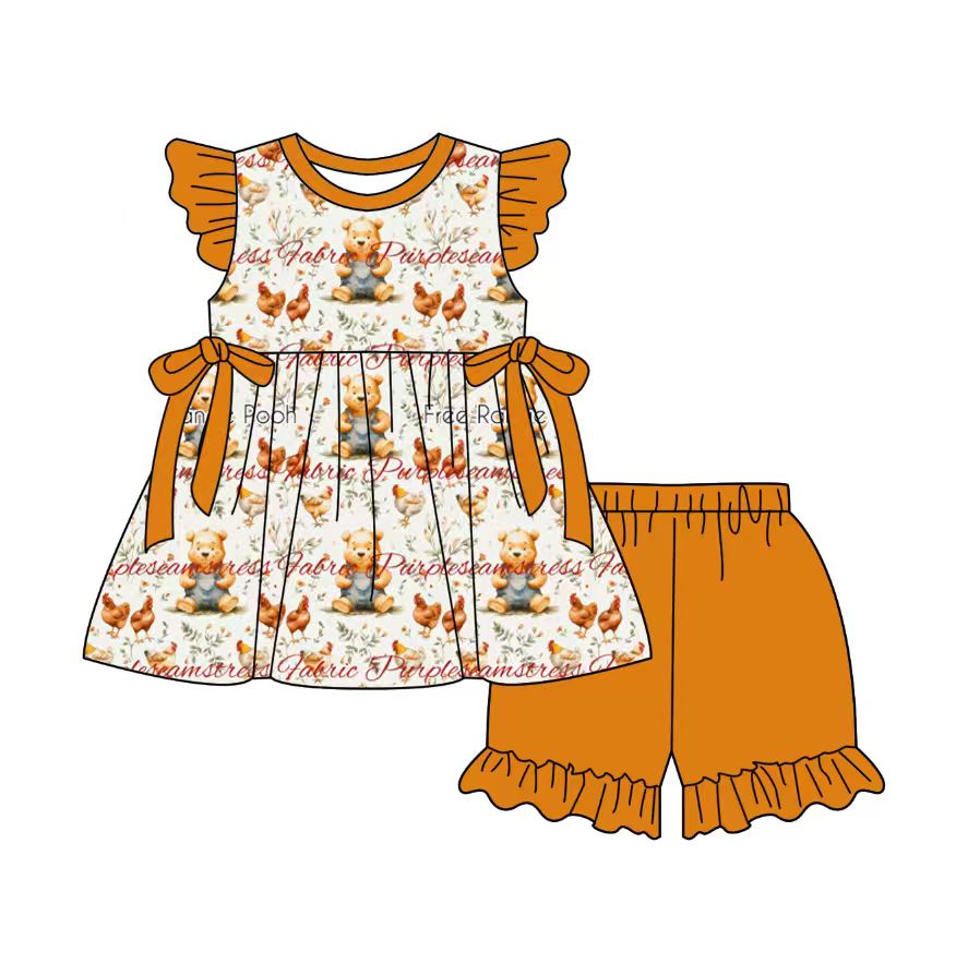 Custom moq 5 mix size milk silk baby girl clothes cartoon short sleeve shorts sets 2