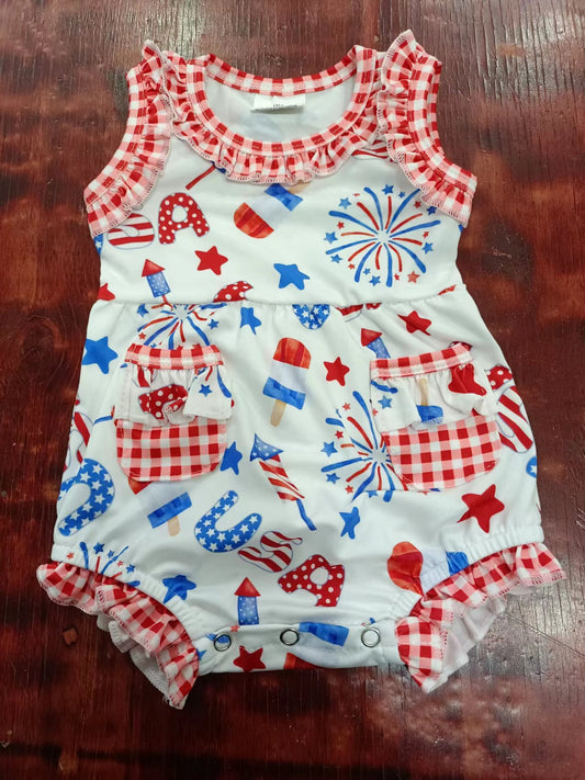 custom moq 5 eta 5weeks mix size baby girls clothes 4th of July USA vest summer Romper