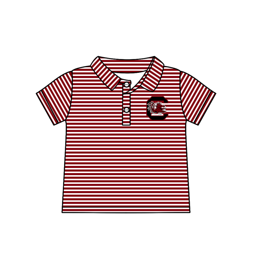 custom moq 3 eta 6-8weeks baby boy clothes team brick red striped short sleeve top-25.4.29