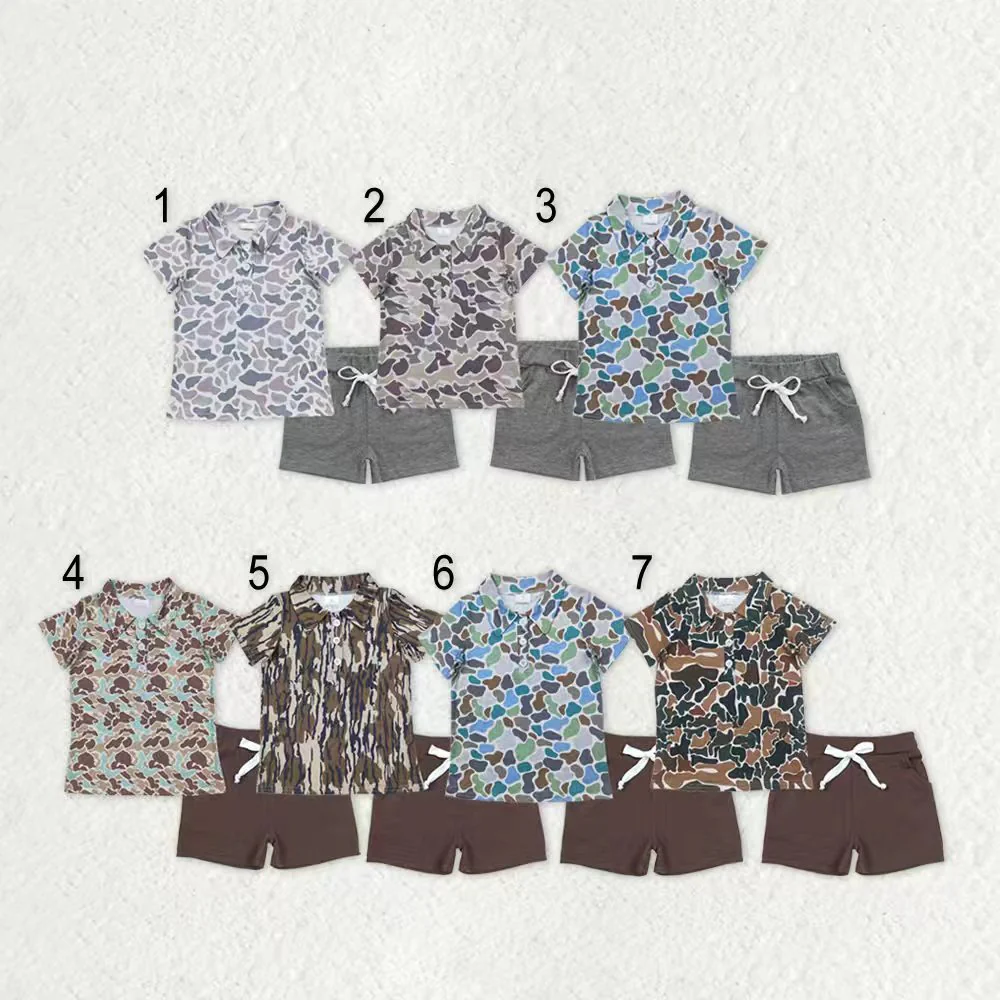 RTS NO MOQ Sibling Baby boy clothes camouflage short-sleeved shorts sets