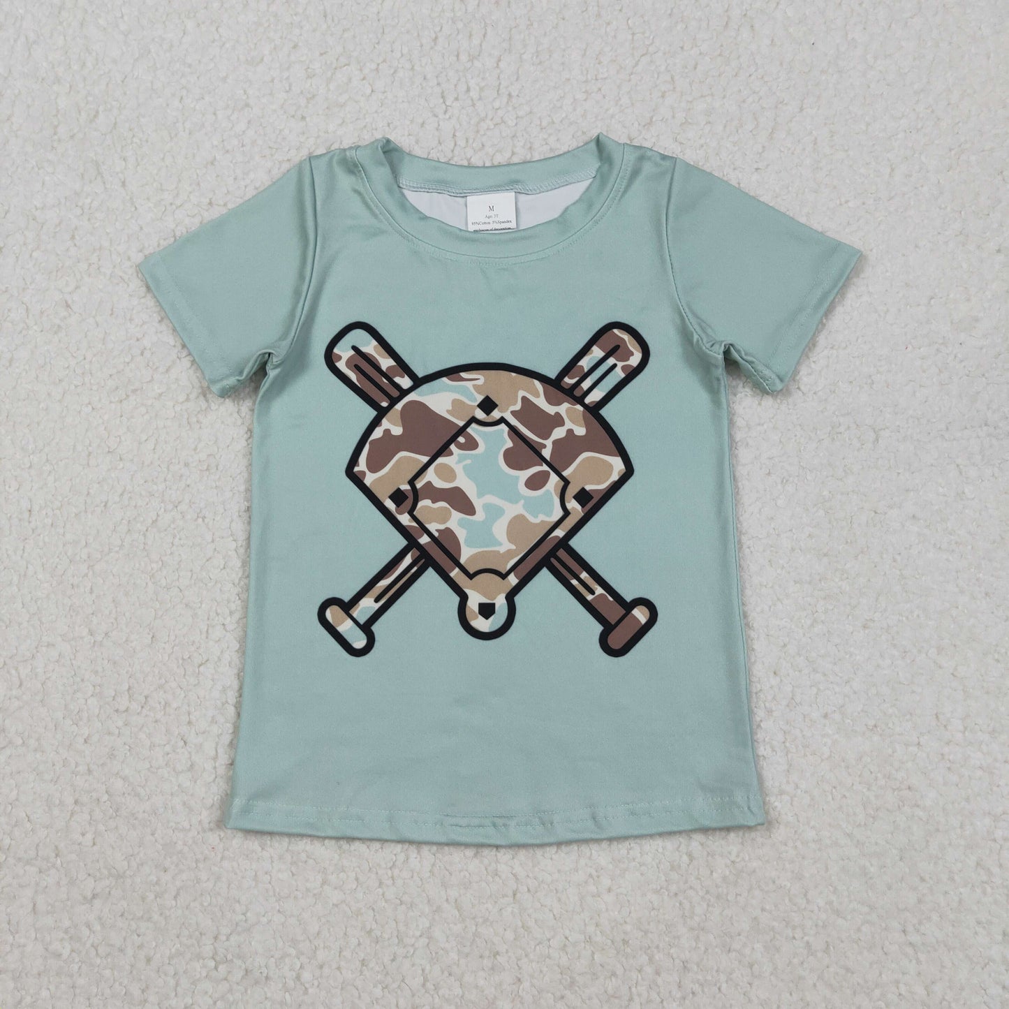 RTS NO MOQ（In Stock) BT1422 Blue-green-brown camouflage fan-shaped baseball short-sleeved top