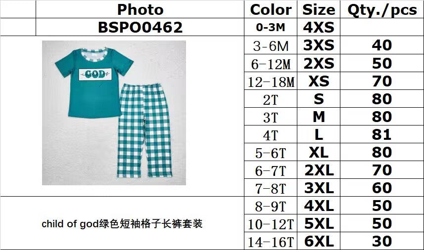 RTS no moq BSPO0462 child of god green short sleeve plaid trouser suit