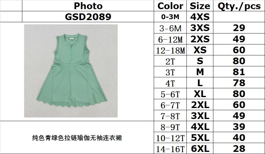 RTS NO MOQ GSD2089 Pure turquoise zippered sleeveless yoga dress