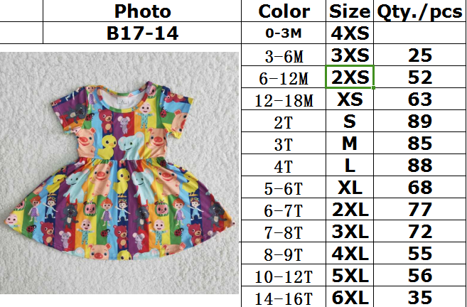 B17-14 cocomelon cartoon short-sleeved dress