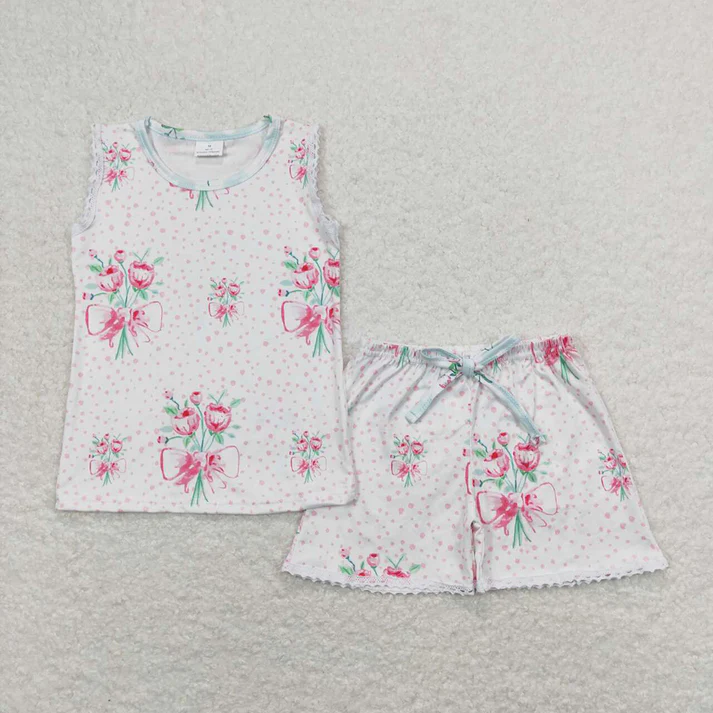 RTS NO MOQ baby girls clothes floral short sleeve Clothes Sets dress