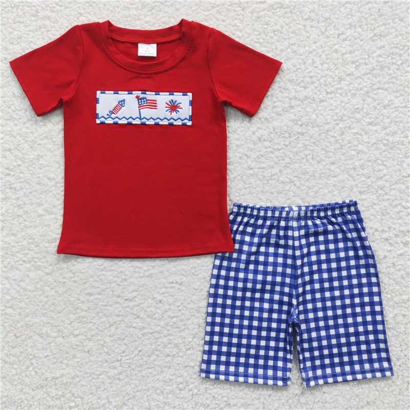 Baby Girls boys fireworks flag print red boys and girls set Family siblings set