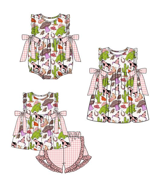 1.23 custom each style moq 5eta 4-6week Sibling Sisters baby girl short sleeve shorts sets and dress and rompers match family design