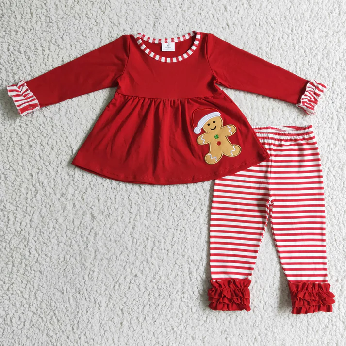 RTS NO MOQ Sibling Baby girls boy clothes Embroidery Christmas long-sleeved trousers suits