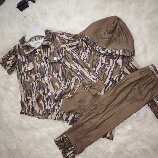 RTS NO MOQ Sibling Baby Boys clothes Camo Hooded Top Pants Clothes Sets and top