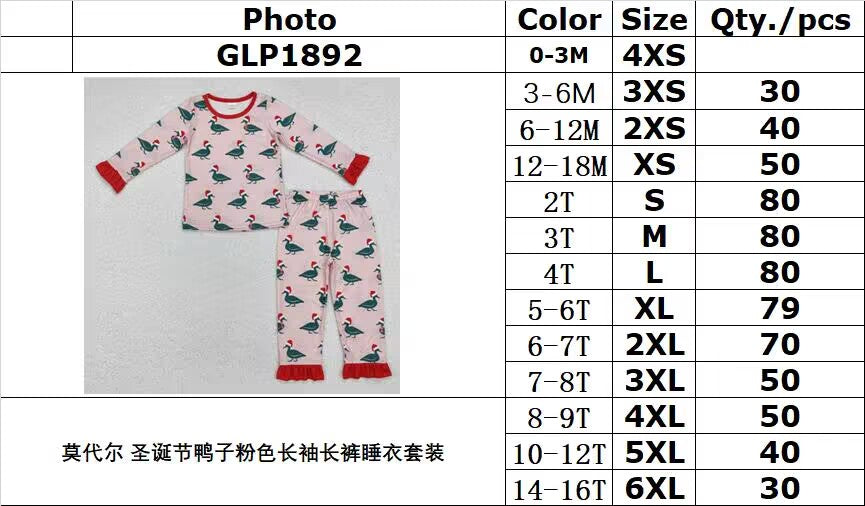 BAMBOO RTS NO MOQ ETA 5/7days arrived GLP1892 Modal Christmas duck pink long-sleeved trousers pajamas set